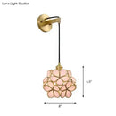 Modernist brass floral glass bulb bedside sconce light pink & clear