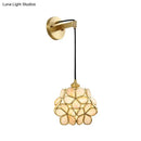 Modernist brass floral glass bulb bedside sconce light pink & clear