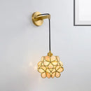 Modernist brass floral glass bulb bedside sconce light pink & clear