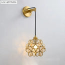 Modernist brass floral glass bulb bedside sconce light pink & clear