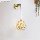 Modernist brass floral glass bulb bedside sconce light pink & clear