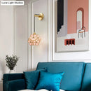 Modernist brass floral glass bulb bedside sconce light pink & clear