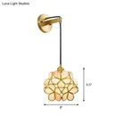 Modernist brass floral glass bulb bedside sconce light pink & clear