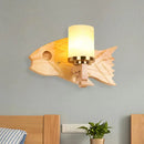 Modernist fish wood backplate cracked glass bedroom wall sconce