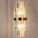 Modernist gold and clear crystal cylinder wall lighting living room