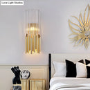 Modernist gold & clear cylinder wall light fixture bedroom sconce