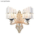 Modernist gold crystal conical shade wall light for living room