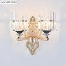Modernist gold crystal conical shade wall light for living room