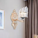 Modernist gold crystal conical shade wall light for living room