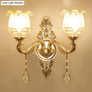 Modernist gold wall sconce with glass shade living room light