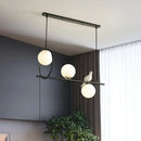 DecorBites™ Modernist Milk Glass Pendant Lamp with 3 Globe Heads and Bird Accent - Black Finish