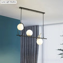 DecorBites™ Modernist Milk Glass Pendant Lamp with 3 Globe Heads and Bird Accent - Black Finish