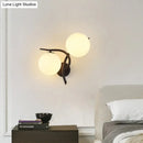 Modernist silver & black light fixture with milky glass for bedroom