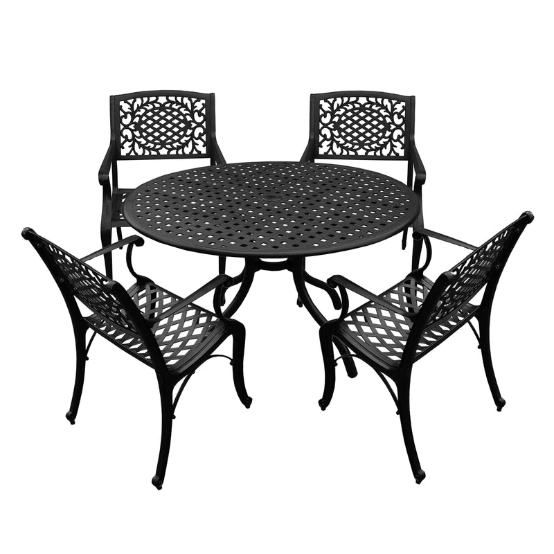 Outdoor Aluminum 5pc Round Black Patio Dining Set with Four Chairs