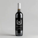 Monogram Wreath Black Wedding Wine Label