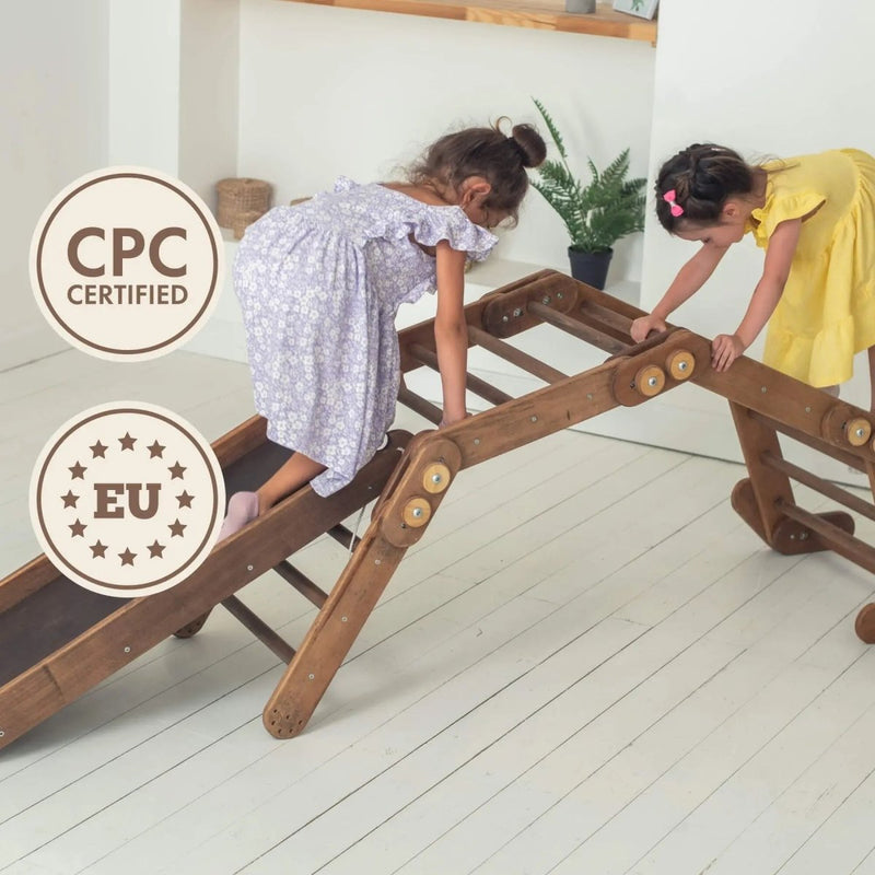 Montessori Climbing Frame Set 2in1: Snake Ladder + Slide Board/Climbing Ramp - Chocolate