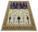 Flatwoven Weave 5x7 Beige and Blue Tribal Wool Hand Woven Southwestern Gabbeh Rug
