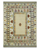 Tribal Art 5x7 Ivory and Beige Hand Spun Wool Hand Woven Southwestern Gabbeh Rug | KNT43