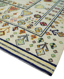 Tribal Art 5x7 Ivory and Beige Hand Spun Wool Hand Woven Southwestern Gabbeh Rug | KNT43
