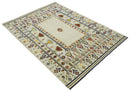 Tribal Art 5x7 Ivory and Beige Hand Spun Wool Hand Woven Southwestern Gabbeh Rug | KNT43