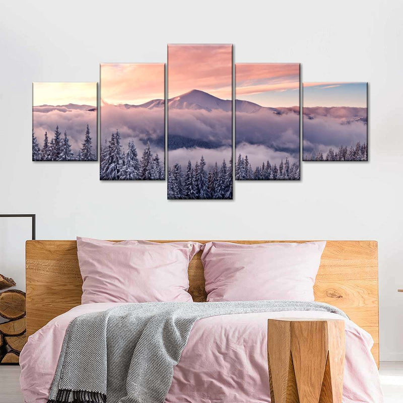 Snowy Mountain At Sunset Wall Art