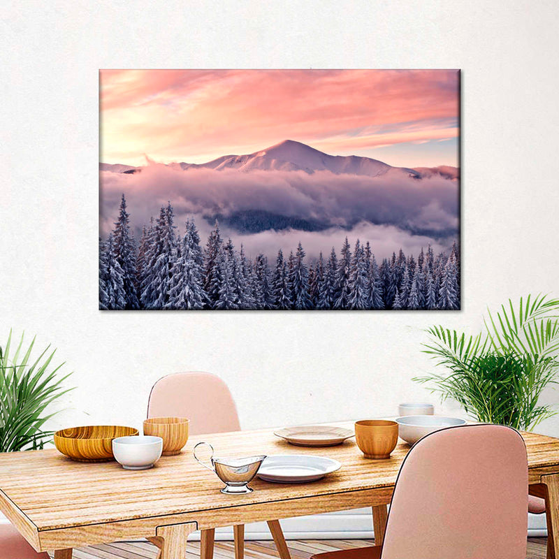 Snowy Mountain At Sunset Wall Art