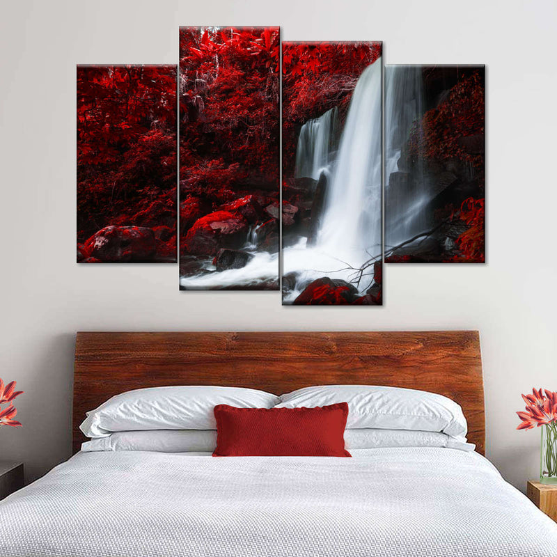 Red Autumn Waterfall Wall Art