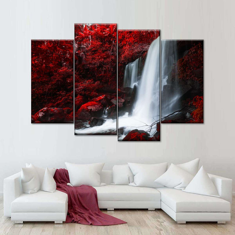 Red Autumn Waterfall Wall Art