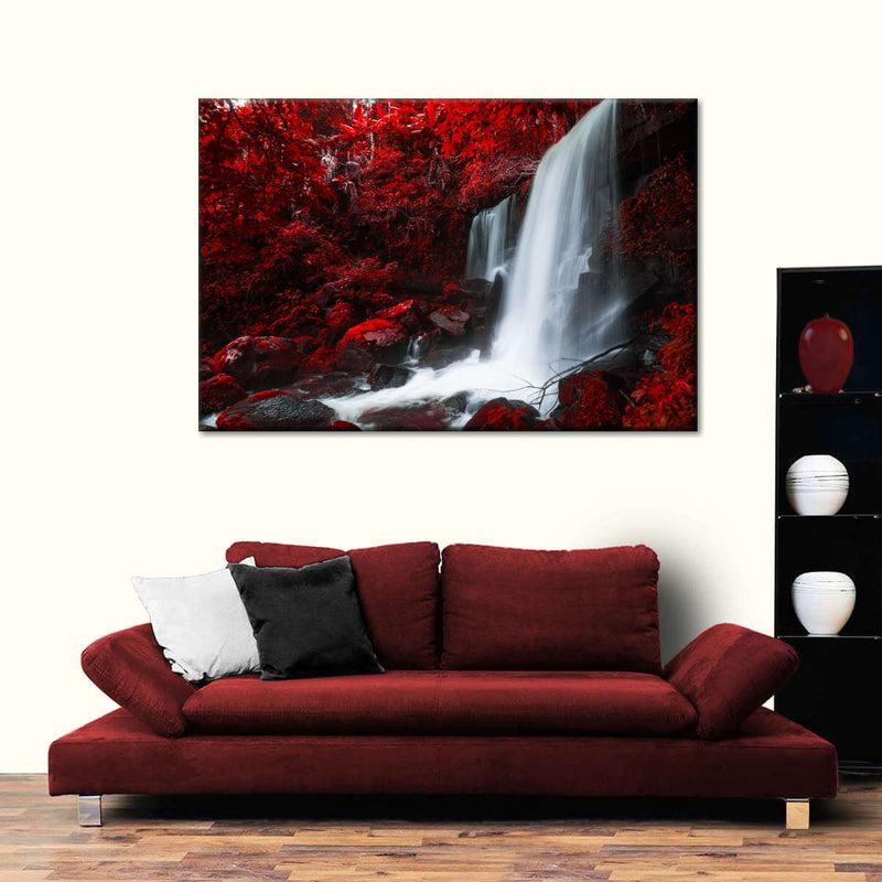 Red Autumn Waterfall Wall Art