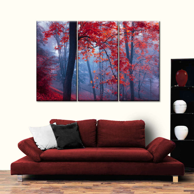 Foggy Red Maple Forest Wall Art