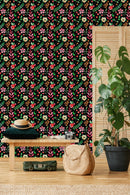 Flowers and Berries on Dark Background Wallpaper