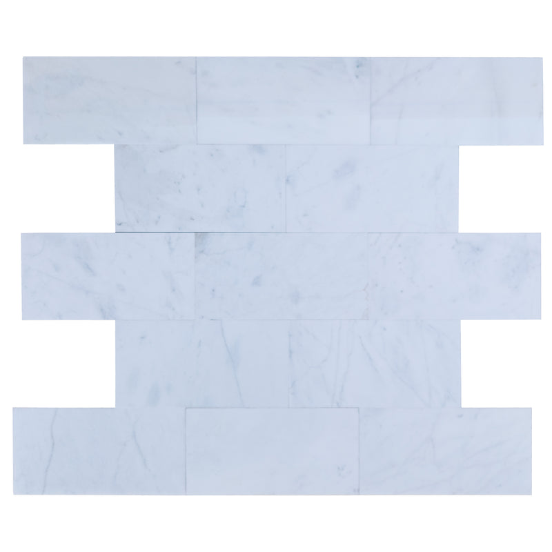 mugla white stone marble polished 12x24 13 tiles top view