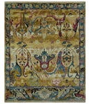 Mustard and Teal Transitional Dragon Oushak 8x10 hand knotted wool area rug