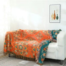 Mustard & teal cotton throw blanket bedroom gauze flowers decor