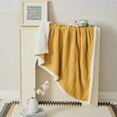 Mustard & white cable knit sherpa blanket bedroom throw