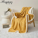 Mustard & white cable knit sherpa blanket bedroom throw