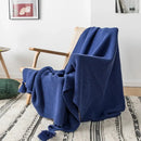 Mustard yellow knit pompom tassel throw blanket bedroom decor