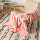 Mustard yellow knit pompom tassel throw blanket bedroom decor