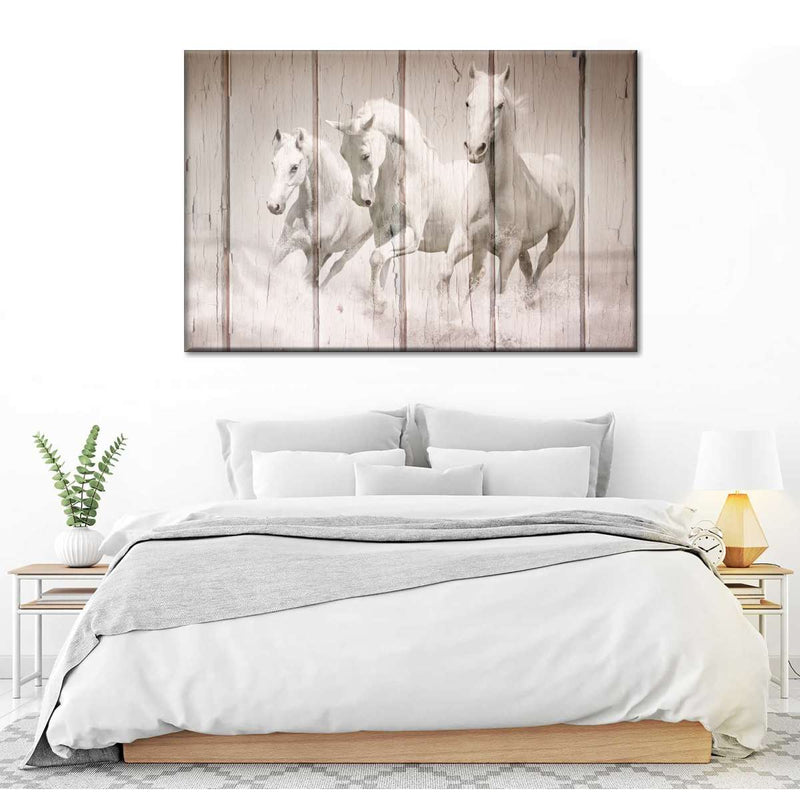 Rustic White Horses Wall Art