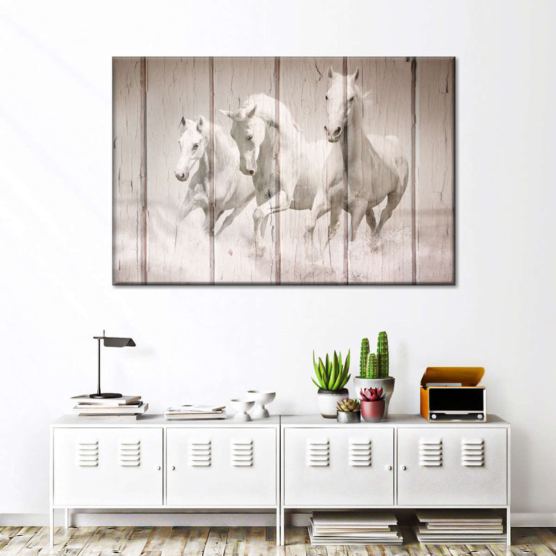 Rustic White Horses Wall Art