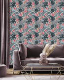 Contemporary Pink Exotic Flowers Wallpaper Smart