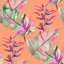 Brightly Orange Wallpaper with Palm Leaves