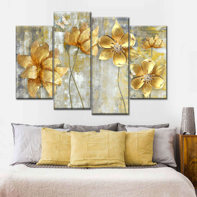 Large Golden Flowers Wall Art