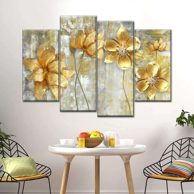 Large Golden Flowers Wall Art