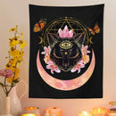 Mystic cat witch moon star wall hanging bedroom psychedelic tapestry