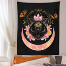 Mystic cat witch moon star wall hanging bedroom psychedelic tapestry