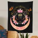 Mystic cat witch moon star wall hanging bedroom psychedelic tapestry