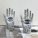Mystic white & blue ceramic hand jewelry holder stand bedroom decor