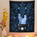 Mystical black and blue cat tapestry wall hanging bedroom decor