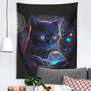 Mystical neon black cat tapestry bedroom cosmic wall art